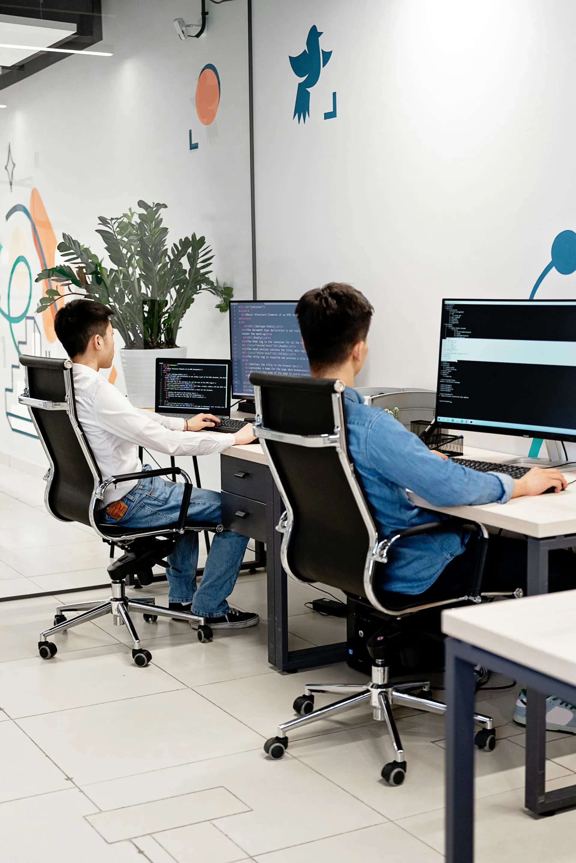 Software developers collaborating on custom applications